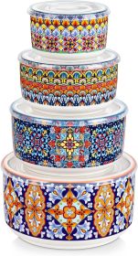 Serving Bowls with Lids Set of 4, Ceramic Nesting Mixing Bowls for Food Storage, Prep and Stackable, Dishwasher & Microwave Safe Gift Set