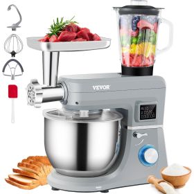 5 IN 1 Stand Mixer, 660W Tilt-Head Multifunctional Electric Mixer with 6 Speeds LCD Screen Timing, 7.4 Qt Stainless Bowl, Dough Hook, Flat Beater